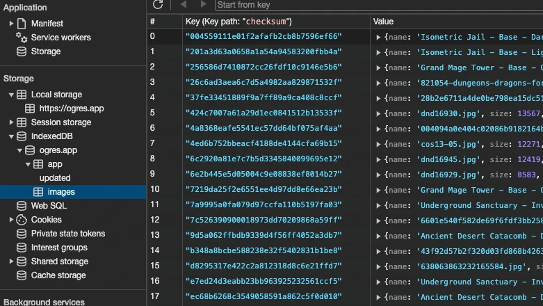 Screenshot of Chrome local storage data